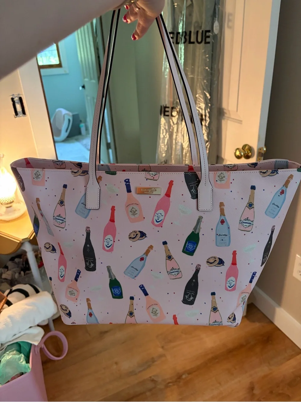kate spade Pink Champagne Bottle Print Tote